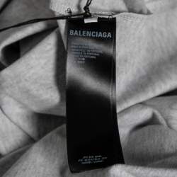 مملوكة مسبقًا تي شيرت بالنسياغا قطن رصاصي مطرز بالشعار بنمط واسع مقاس صغير - سمول