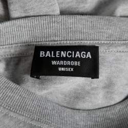 مملوكة مسبقًا تي شيرت بالنسياغا قطن رصاصي مطرز بالشعار بنمط واسع مقاس صغير - سمول