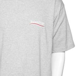 مملوكة مسبقًا تي شيرت بالنسياغا قطن رصاصي مطرز بالشعار بنمط واسع مقاس صغير - سمول