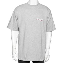 مملوكة مسبقًا تي شيرت بالنسياغا قطن رصاصي مطرز بالشعار بنمط واسع مقاس صغير - سمول