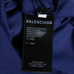 مملوكة مسبقًا Balenciaga Blue Cotton Logo Embroidered Oversized T-Shirt M