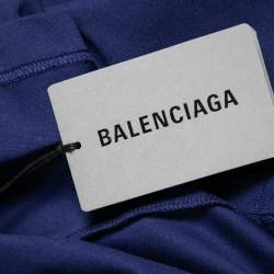 مملوكة مسبقًا Balenciaga Blue Cotton Logo Embroidered Oversized T-Shirt M