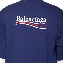 مملوكة مسبقًا Balenciaga Blue Cotton Logo Embroidered Oversized T-Shirt M