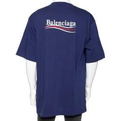 مملوكة مسبقًا Balenciaga Blue Cotton Logo Embroidered Oversized T-Shirt M