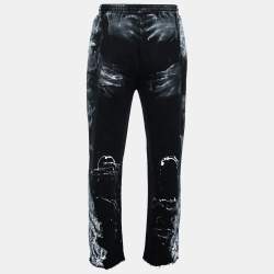 Pre Owned Balenciaga Black Paint Splatter Print Cotton Straight Leg Sweatpants M