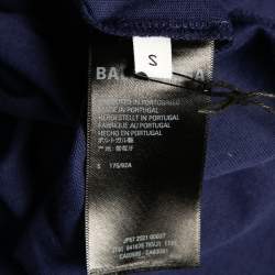 Pre Owned Balenciaga Blue Cotton Logo Embroidered Crew Neck T-Shirt S