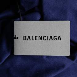 Pre Owned Balenciaga Blue Cotton Logo Embroidered Crew Neck T-Shirt S