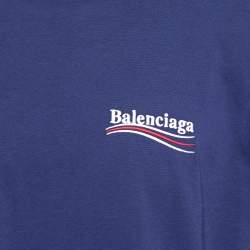 Pre Owned Balenciaga Blue Cotton Logo Embroidered Crew Neck T-Shirt S