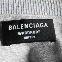Pre Owned Balenciaga Grey Cotton Logo Embroidered Crew Neck T-Shirt M