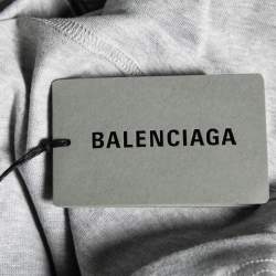 Pre Owned Balenciaga Grey Cotton Logo Embroidered Crew Neck T-Shirt M