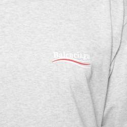 Pre Owned Balenciaga Grey Cotton Logo Embroidered Crew Neck T-Shirt M