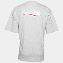 Pre Owned Balenciaga Grey Cotton Logo Embroidered Crew Neck T-Shirt M