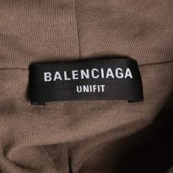 Pre Owned Balenciaga Brown Logo Printed Distressed Cotton Oversized Hoodie M