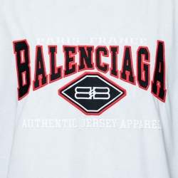 Pre Owned Balenciaga Light Grey Cotton Logo Embroidered Short Sleeve T-Shirt XL