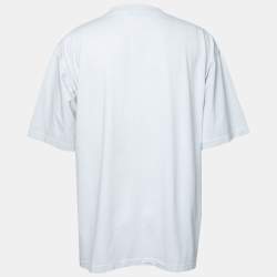 Pre Owned Balenciaga Light Grey Cotton Logo Embroidered Short Sleeve T-Shirt XL