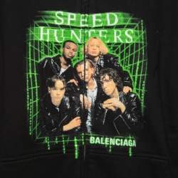 Pre Owned Balenciaga Black Cotton Speed Hunters Print Hoodie M