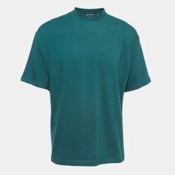 Pre Owned Balenciaga Green Logo Print Cotton Crew Neck T-Shirt M