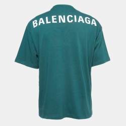Pre Owned Balenciaga Green Logo Print Cotton Crew Neck T-Shirt M