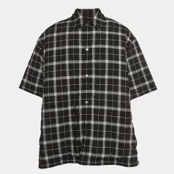 Pre Owned Balenciaga Black/White Checked Lyocell Blend Padded Shirt S
