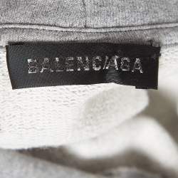 Pre Owned Balenciaga Grey Logo Print Cotton Hooded Sweatshirt L