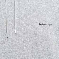 Pre Owned Balenciaga Grey Logo Print Cotton Hooded Sweatshirt L