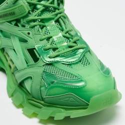 Pre Owned Balenciaga Green Faux Leather and Mesh Track 2 Sneakers Size 44