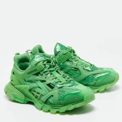 Pre Owned Balenciaga Green Faux Leather and Mesh Track 2 Sneakers Size 44
