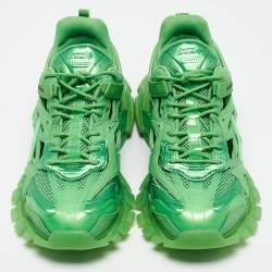 Pre Owned Balenciaga Green Faux Leather and Mesh Track 2 Sneakers Size 44