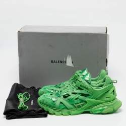 Pre Owned Balenciaga Green Faux Leather and Mesh Track 2 Sneakers Size 44
