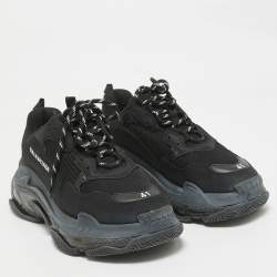 مملوكة مسبقًا Balenciaga Black Faux Leather and Mesh Triple S Clear Sole Sneakers Size 41
