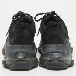 مملوكة مسبقًا Balenciaga Black Faux Leather and Mesh Triple S Clear Sole Sneakers Size 41