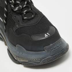 مملوكة مسبقًا Balenciaga Black Faux Leather and Mesh Triple S Clear Sole Sneakers Size 41