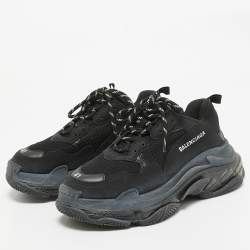 مملوكة مسبقًا Balenciaga Black Faux Leather and Mesh Triple S Clear Sole Sneakers Size 41