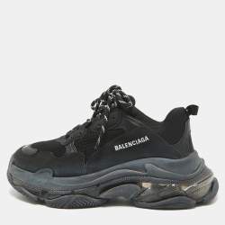 Pre Owned Balenciaga Black Faux Leather and Mesh Triple S Clear Sole Sneakers Size 41