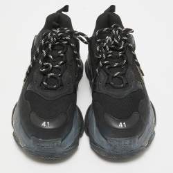 مملوكة مسبقًا Balenciaga Black Faux Leather and Mesh Triple S Clear Sole Sneakers Size 41