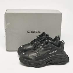 Balenciaga Black Leather Triple S Lace Up Sneakers Size 43