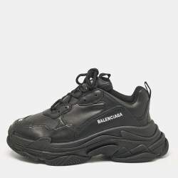 Balenciaga Black Leather Triple S Lace Up Sneakers Size 43