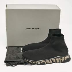 Balenciaga Black Knit Fabric Graffiti Speed Trainer Sneakers Size 44