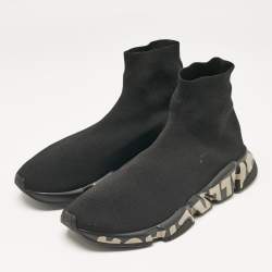 Balenciaga Black Knit Fabric Graffiti Speed Trainer Sneakers Size 44