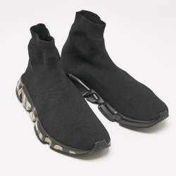 Balenciaga Black Knit Fabric Graffiti Speed Trainer Sneakers Size 44