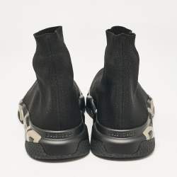 Balenciaga Black Knit Fabric Graffiti Speed Trainer Sneakers Size 44