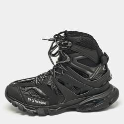 Pre Owned Balenciaga Black Mesh and Faux Leather Track Hike High Top Sneakers Size 41