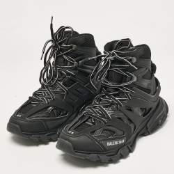 Pre Owned Balenciaga Black Mesh and Faux Leather Track Hike High Top Sneakers Size 41