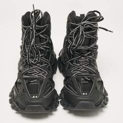 Pre Owned Balenciaga Black Mesh and Faux Leather Track Hike High Top Sneakers Size 41