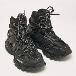 Pre Owned Balenciaga Black Mesh and Faux Leather Track Hike High Top Sneakers Size 41