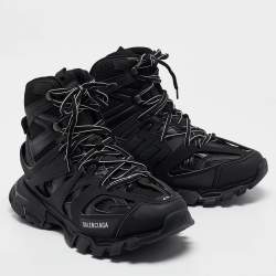 Pre Owned Balenciaga Black Mesh and Faux Leather Track Hike High Top Sneakers Size 43