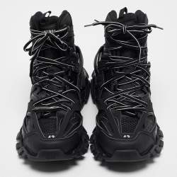 Pre Owned Balenciaga Black Mesh and Faux Leather Track Hike High Top Sneakers Size 43