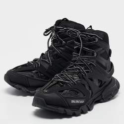 Pre Owned Balenciaga Black Mesh and Faux Leather Track Hike High Top Sneakers Size 43