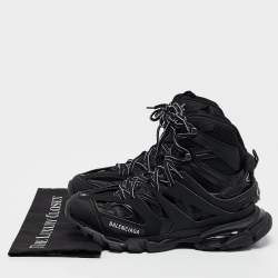 Pre Owned Balenciaga Black Mesh and Faux Leather Track Hike High Top Sneakers Size 43