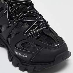 Pre Owned Balenciaga Black Mesh and Faux Leather Track Hike High Top Sneakers Size 43